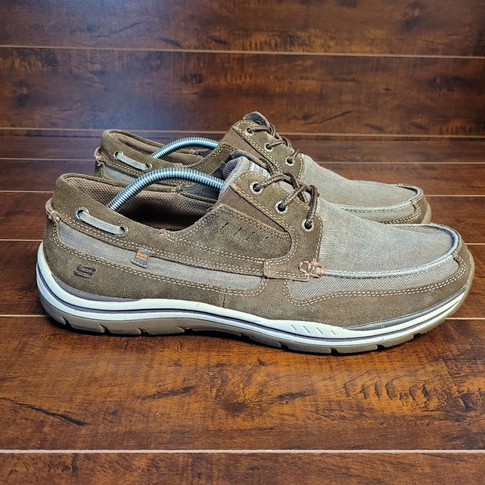 Skechers Brown Leather & Canvas Casual Boat Shoe Mens Size 13